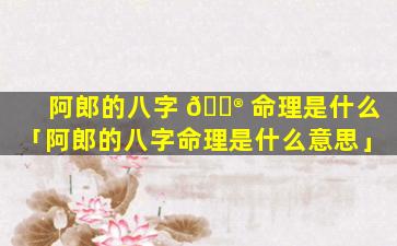 阿郎的八字 💮 命理是什么「阿郎的八字命理是什么意思」